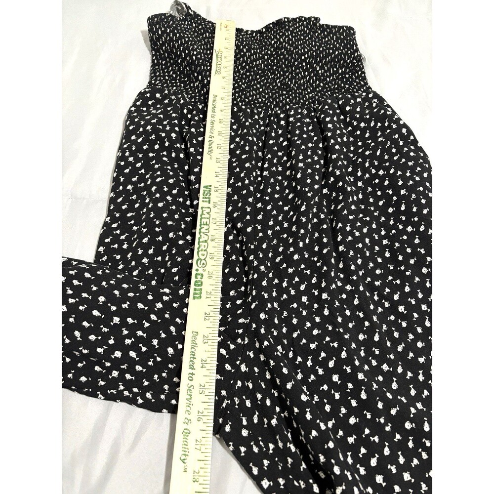 Loft Beach Smocked Ruffle Strap Jumpsuit Sz Large Crop Length Black White - Picture 8 of 11